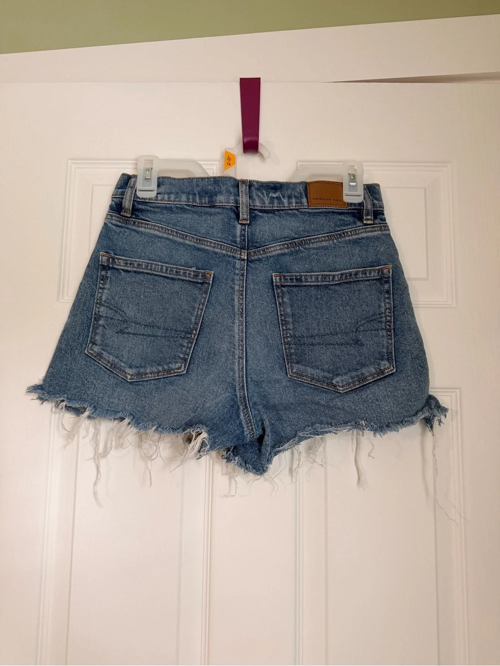 American Eagle Women’s Classic High-Rise Distressed Denim Shorts - Light Blue